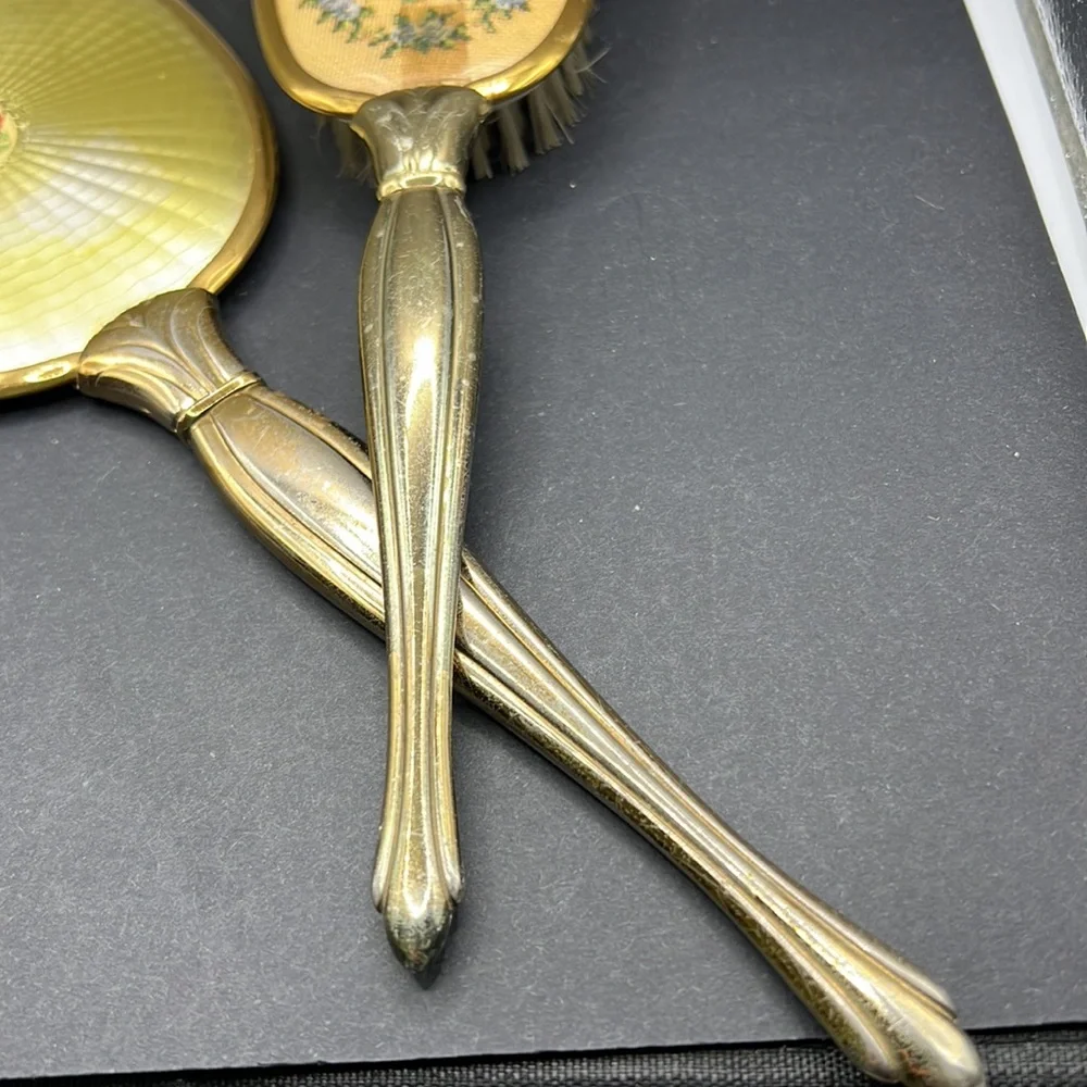 Vintage flower vanity mirror and brush